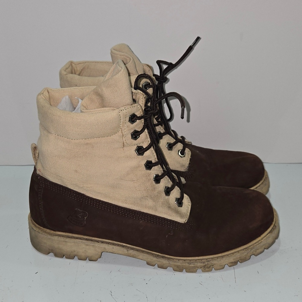 Buffalino Mens 8.5 Brown Leather Canvas Lace Up Work Boots BTC-4849A 3141SN-02